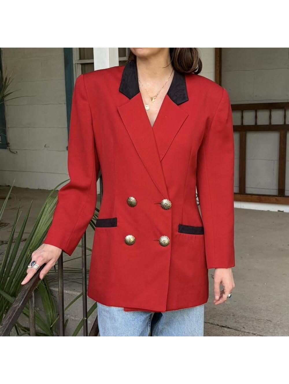 Vintage Blazer Red with Black Lapel Gold Buttons Country Western Jacket